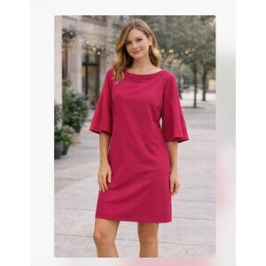 Indies Gaia Dress Womens Large Pink Bell Sleeve Boat Neck Shift Knit Mini